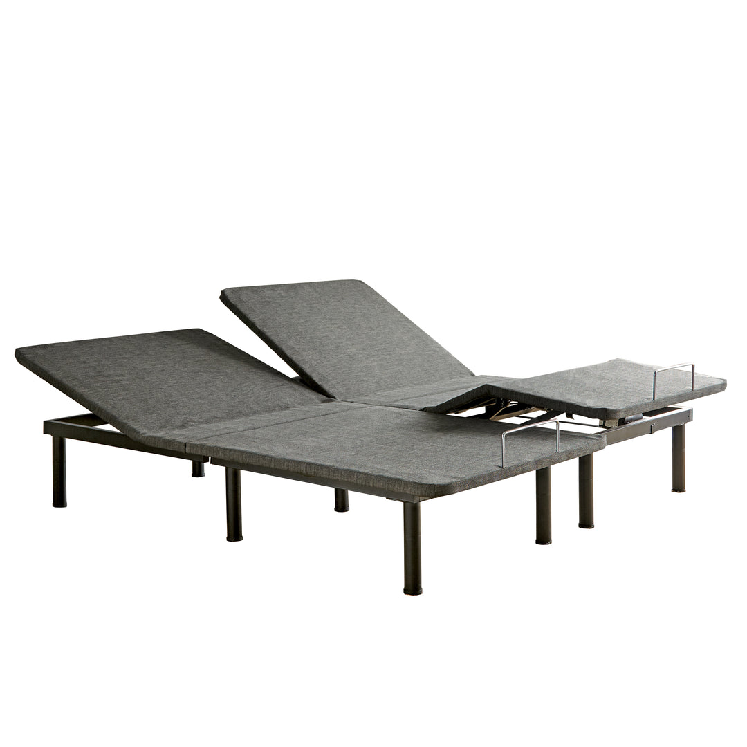 split king size power base with head and foot raised on white background