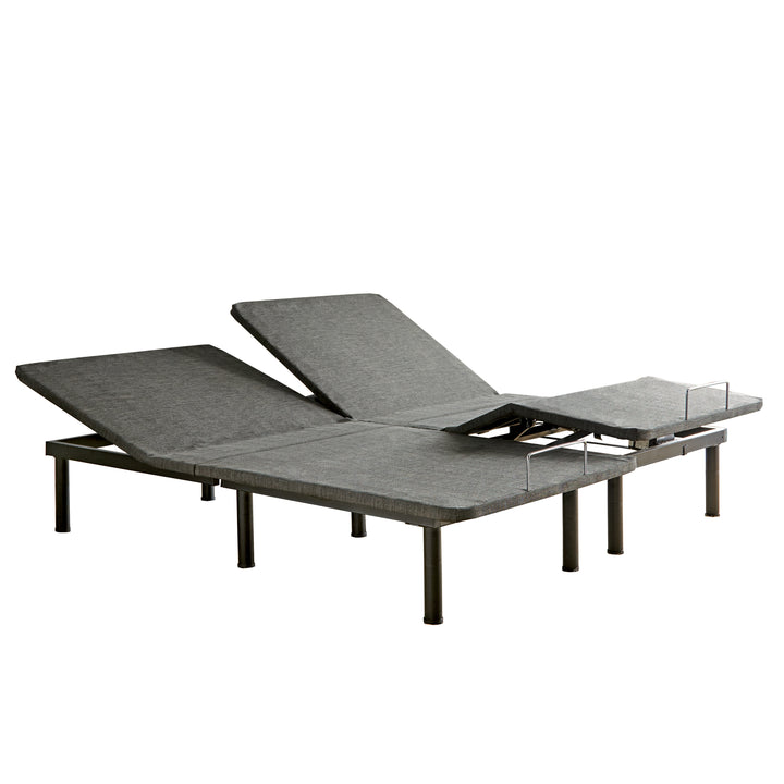 split king size power base with head and foot raised on white background