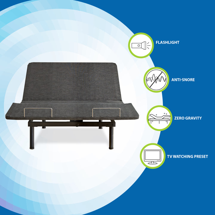 queen adjustable power base with features surrounding the bed