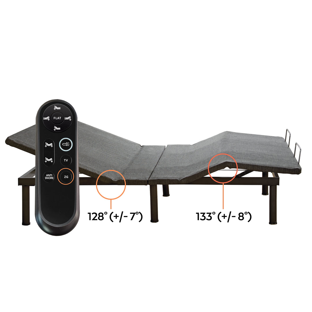 profile of adjustable power base with zero gravity setting on white background
