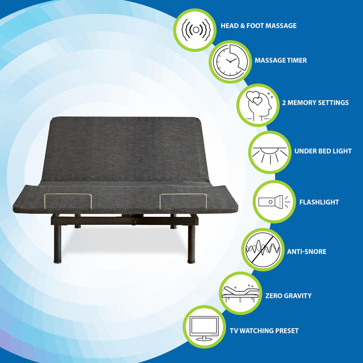 head on adjustable base and the base features surrounding the bed