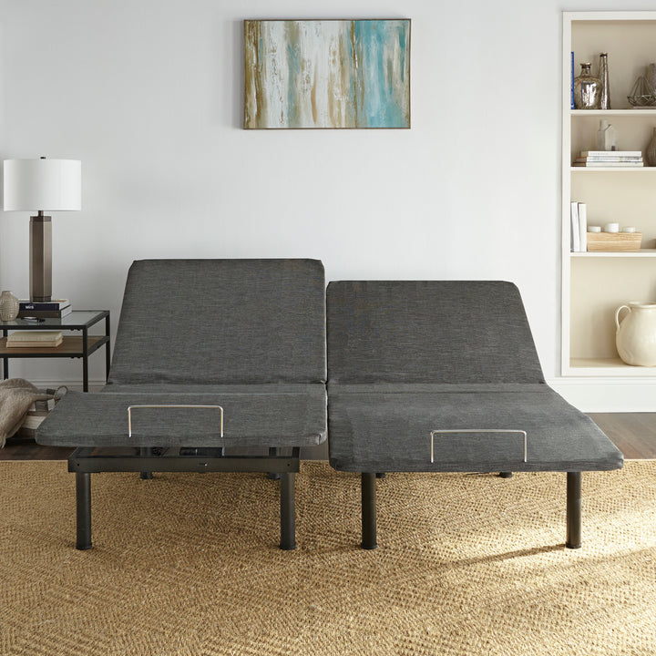 split king adjustable bed viewed head on in a bedroom setting