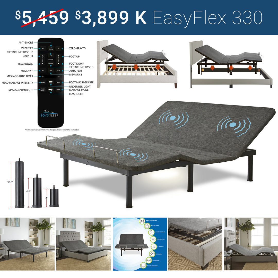 King iZone® smart bed on the EasyFlex 330 adjustable base with incline and massage