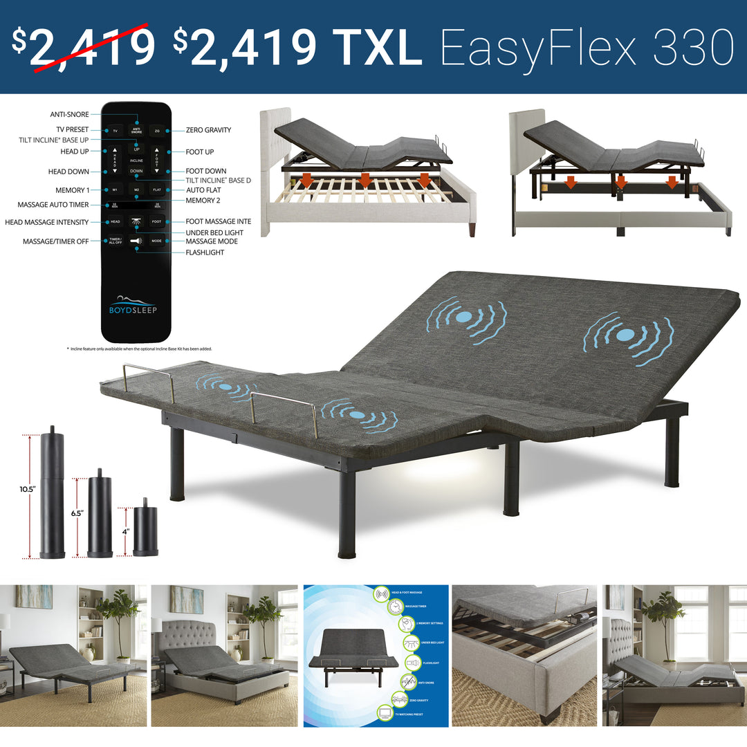 Twin XL iZone® smart bed on the EasyFlex 330 adjustable base with incline and massage