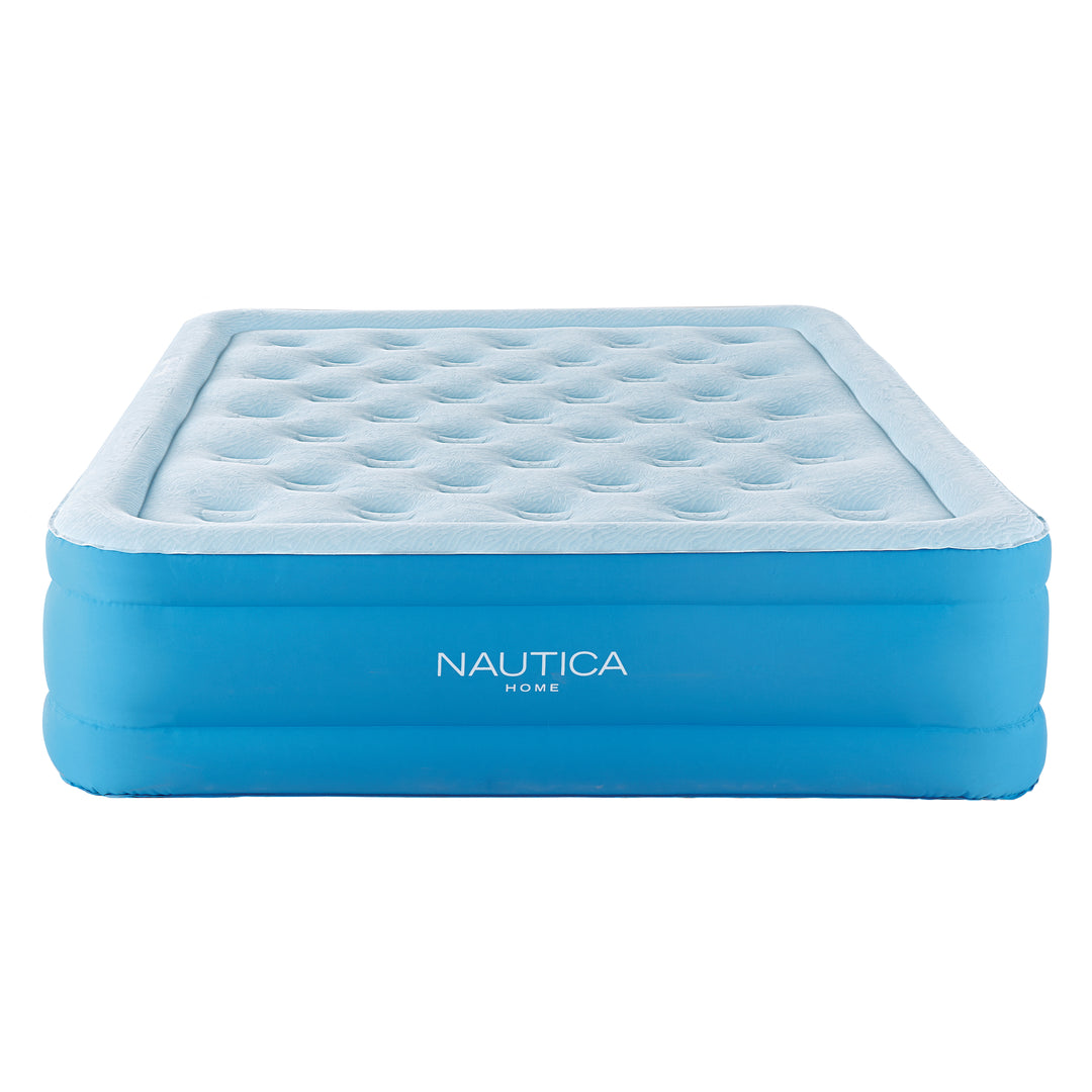 Blue inflatable mattress with Nautica branding on a white background