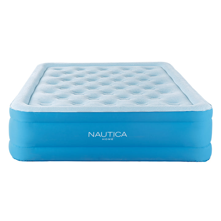 Blue inflatable mattress with Nautica branding on a white background