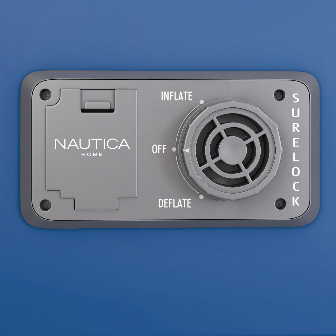Gray inset Surelock pump with Nautica branding on a blue background