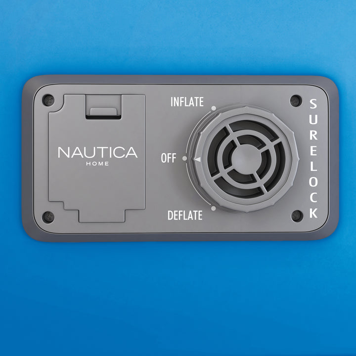 Gray inset Surelock pump panel with Nautica branding on a blue background