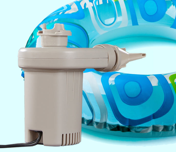 hand held pump with attached adapter and pool toy